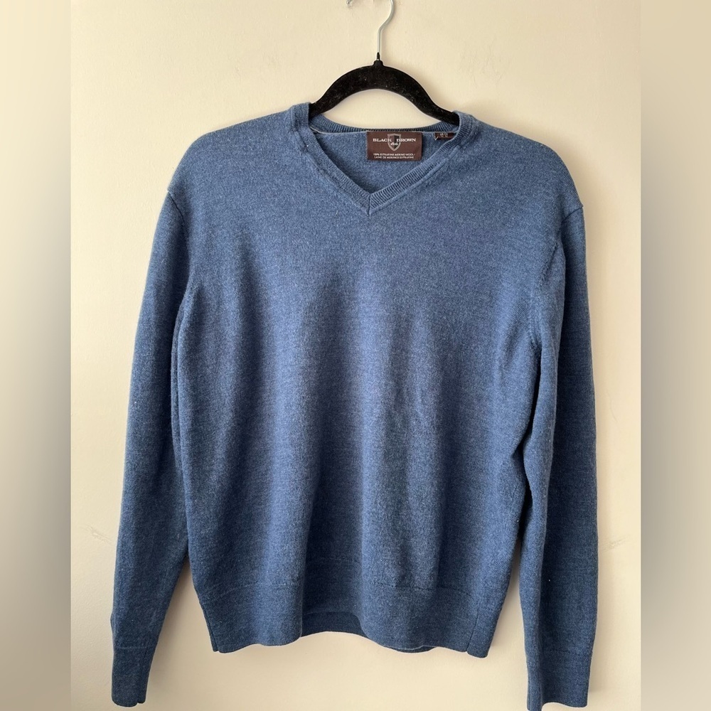 Black Brown Merino Wool V-neck Sweater